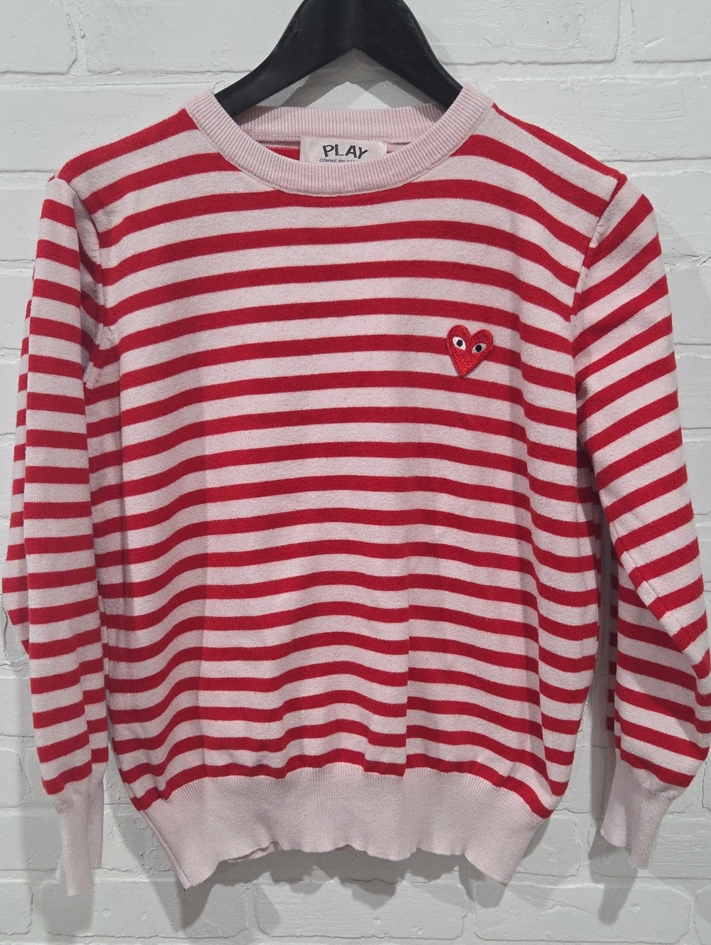Comme des Garçons PLAY Red and Pink Striped Heart Patch Sweater